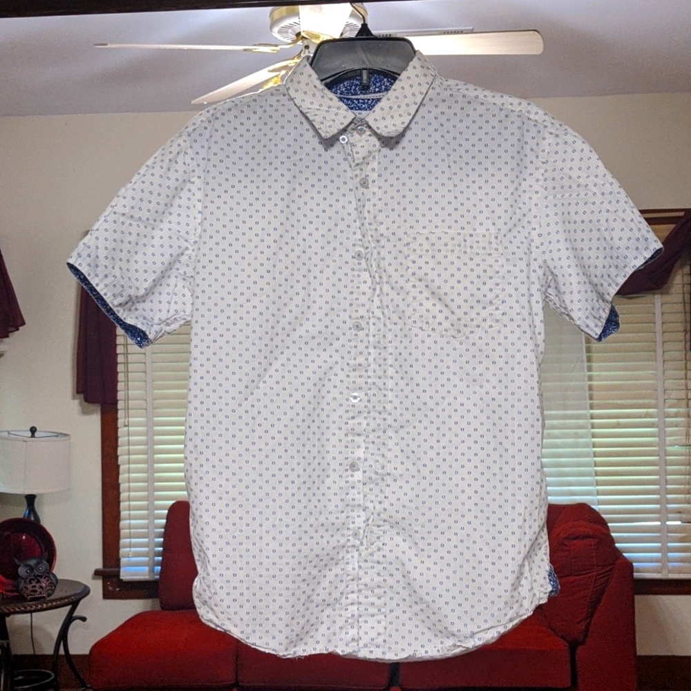 EighthAvenue White & Blue Short Sleeve Button Down (M)